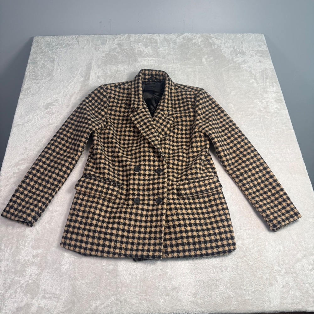BLANKNYC Womens Houndstooth Wool Blend Double Breasted Blazer‎ Jacket L Black